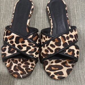 J. Crew Leopard Print Sandals with Black Accents
